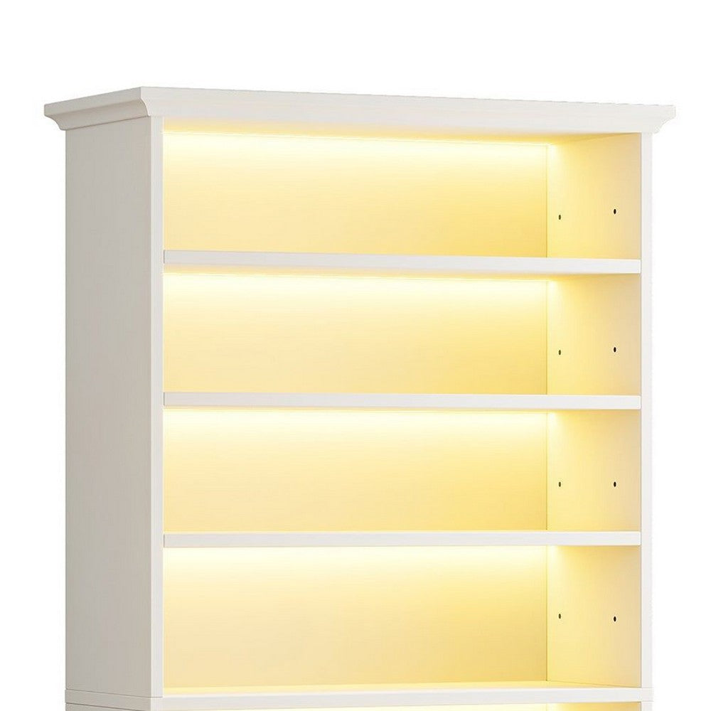 Modern Shoe Cabinet w LED Lights, Bun Feet, 9 Tier White Wood, 69 Inch -BM336908