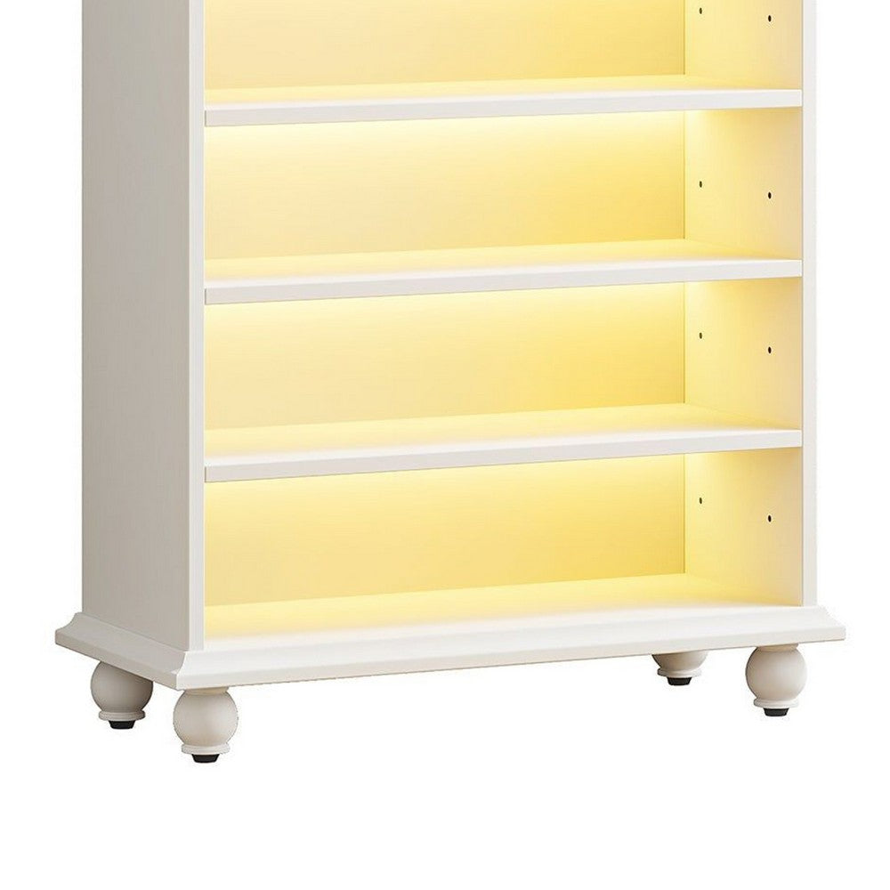 Modern Shoe Cabinet w LED Lights, Bun Feet, 9 Tier White Wood, 69 Inch -BM336908