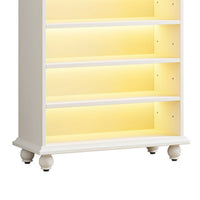 Modern Shoe Cabinet w LED Lights, Bun Feet, 9 Tier White Wood, 69 Inch -BM336908