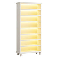 Modern Shoe Cabinet w LED Lights, Bun Feet, 9 Tier White Wood, 69 Inch -BM336908