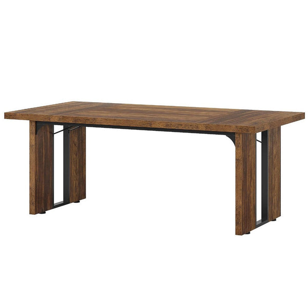 Farmhouse Dining Table, 71 Inch Rustic Brown Rectangular Top, Black -BM336909