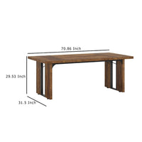 Farmhouse Dining Table, 71 Inch Rustic Brown Rectangular Top, Black -BM336909