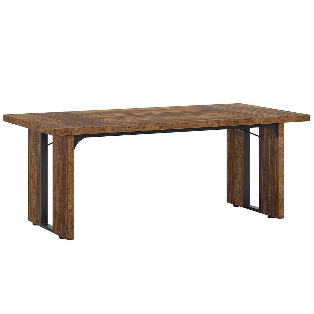 Farmhouse Dining Table, 71 Inch Rustic Brown Rectangular Top, Black -BM336909