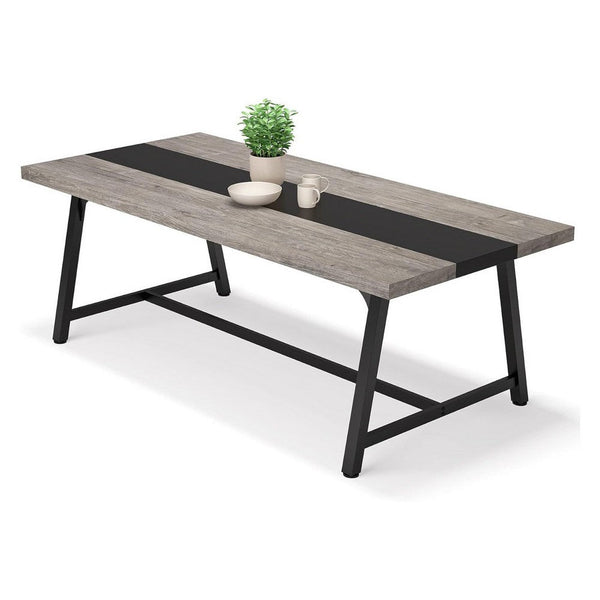 Farmhouse Dining Table, 71 Inch Rectangular Gray Black Accent Top -BM336910