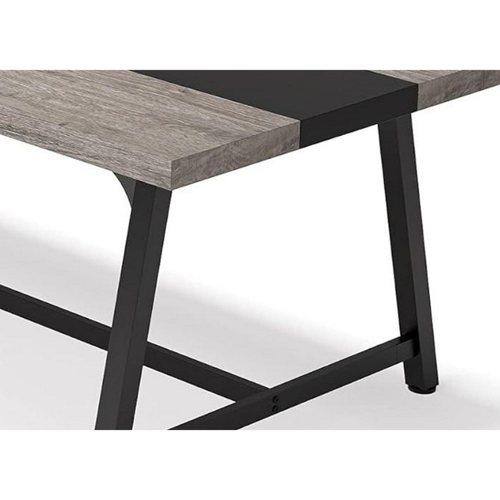 Farmhouse Dining Table, 71 Inch Rectangular Gray Black Accent Top -BM336910