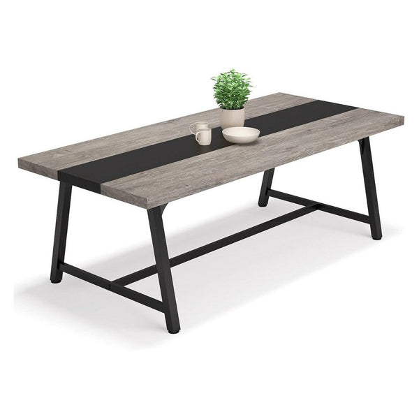 Farmhouse Dining Table, 71 Inch Rectangular Gray Black Accent Top -BM336910