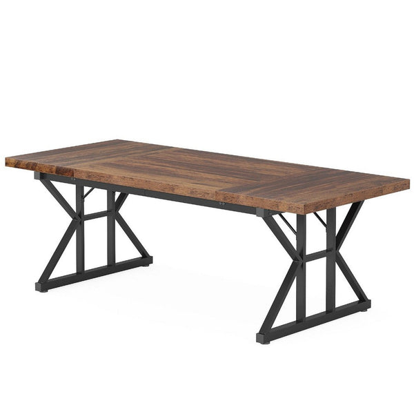Farmhouse Dining Table, 71 Inch Brown Wood Top, Black Metal Base -BM336911