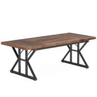 Farmhouse Dining Table, 71 Inch Brown Wood Top, Black Metal Base -BM336911
