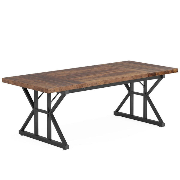 Farmhouse Dining Table, 71 Inch Brown Wood Top, Black Metal Base -BM336911