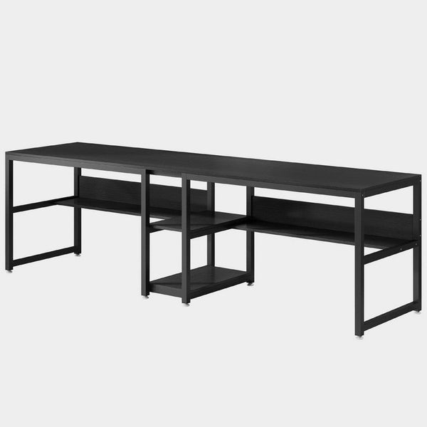 Industrial 2 Person Double Desk, 79 Inch Top with Under Shelf, Black -BM336914