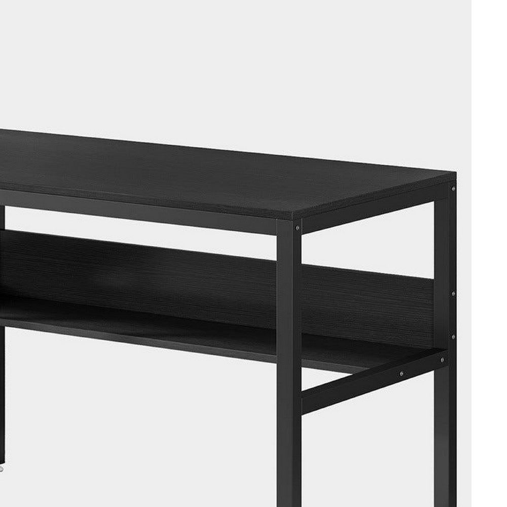 Industrial 2 Person Double Desk, 79 Inch Top with Under Shelf, Black -BM336914