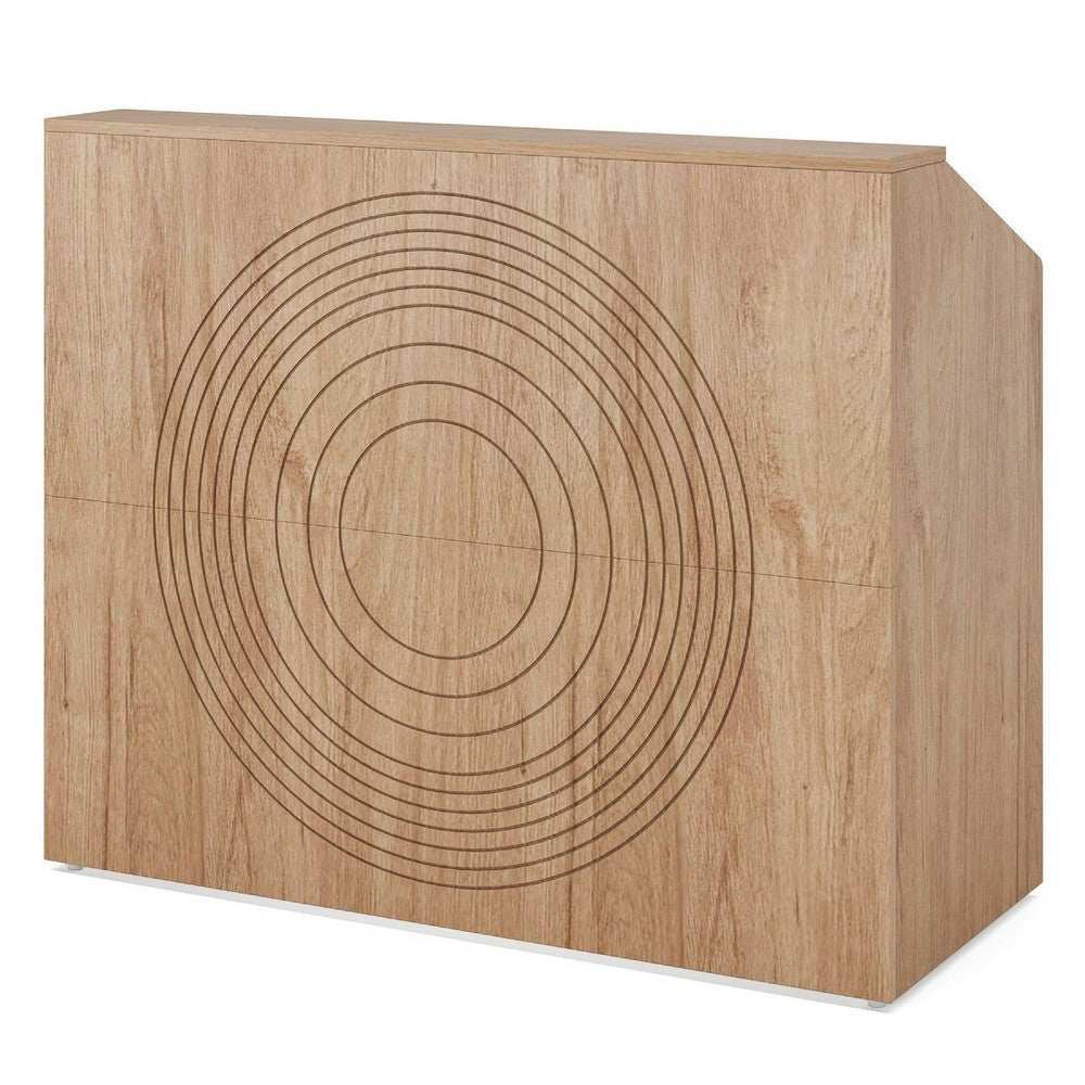 Reception Desk with Open Shelf, 46 Inch Round Carved Brown Wood -BM336915