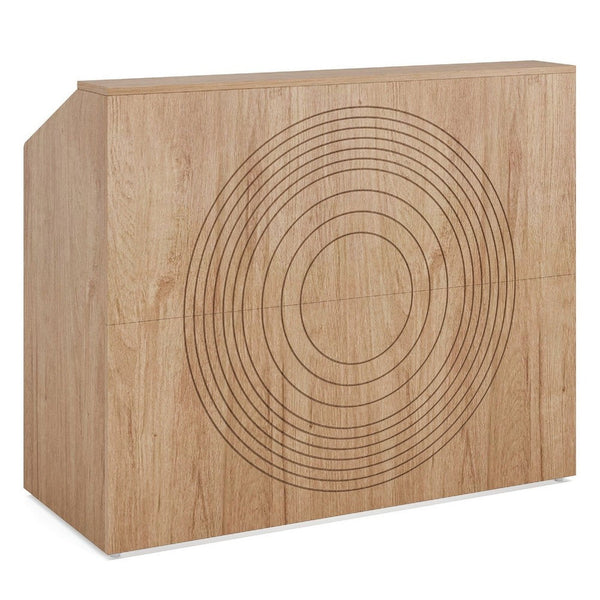 Reception Desk with Open Shelf, 46 Inch Round Carved Brown Wood -BM336915