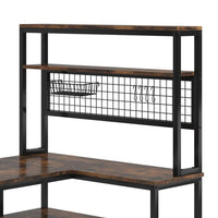 Reversible L Shaped Desk w Charging and Display Shelf, 55 Inch Brown -BM336916