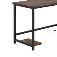 Reversible L Shaped Desk w Charging and Display Shelf, 55 Inch Brown -BM336916