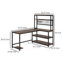 Reversible L Shaped Desk w Charging and Display Shelf, 55 Inch Brown -BM336916