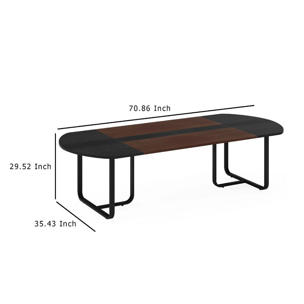 Executive Office Desk, 71 Inch Brown Top w Curved Edges, Black Metal -BM336918