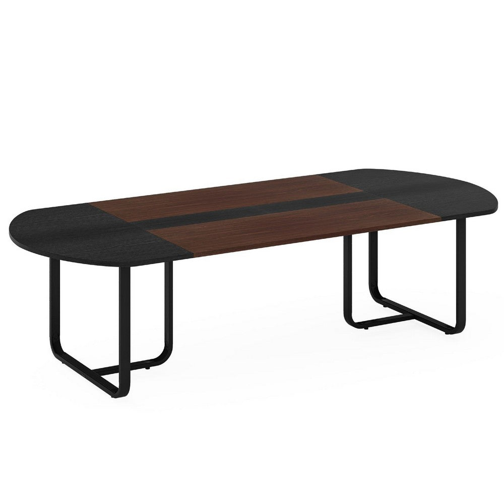 Executive Office Desk, 71 Inch Brown Top w Curved Edges, Black Metal -BM336918