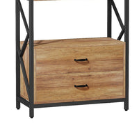5 Tier Bookshelf w 2 Drawers, 71 Inch Vintage Brown, Black Metal Frame -BM336919