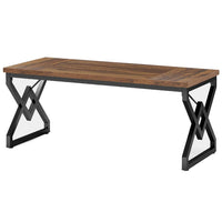 Executive Desk, 63 Inch Rustic Wood Top, X Design Black Metal Frame -BM336920