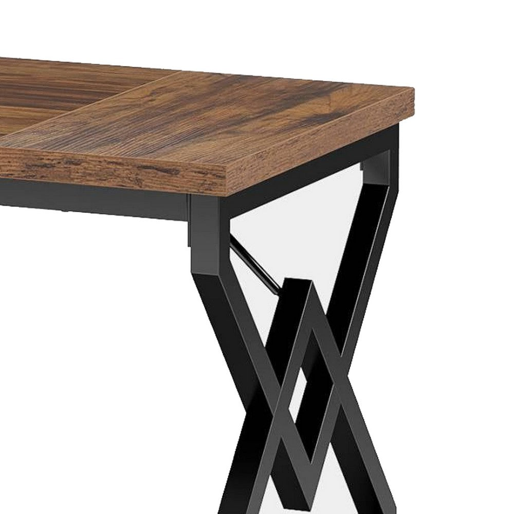 Executive Desk, 63 Inch Rustic Wood Top, X Design Black Metal Frame -BM336920