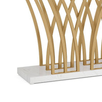 Sofa Console Table, 59 Inch White Faux Marble, Sculptural Gold Base -BM336921