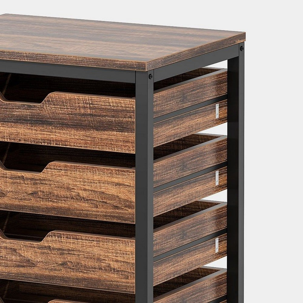 Mobile Office Cabinet, 5 Drawers w Cutout Handles, Rustic Brown Black -BM336922