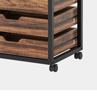 Mobile Office Cabinet, 5 Drawers w Cutout Handles, Rustic Brown Black -BM336922