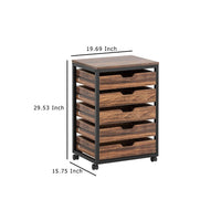 Mobile Office Cabinet, 5 Drawers w Cutout Handles, Rustic Brown Black -BM336922