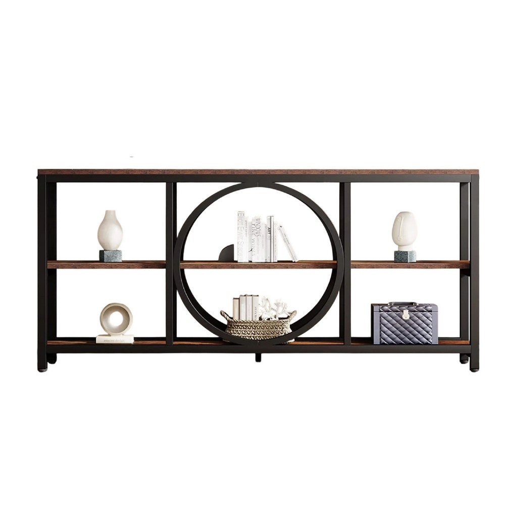 Sofa Console Table, 3 Tier, 71 Inch Industrial Black Metal Frame -BM336923