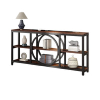 Sofa Console Table, 3 Tier, 71 Inch Industrial Black Metal Frame -BM336923