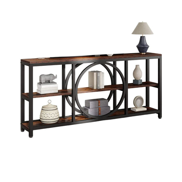 Sofa Console Table, 3 Tier, 71 Inch Industrial Black Metal Frame -BM336923
