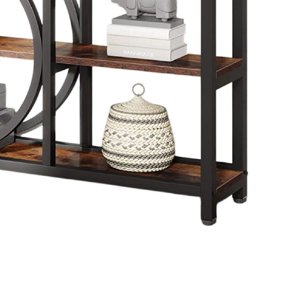 Sofa Console Table, 3 Tier, 71 Inch Industrial Black Metal Frame -BM336923