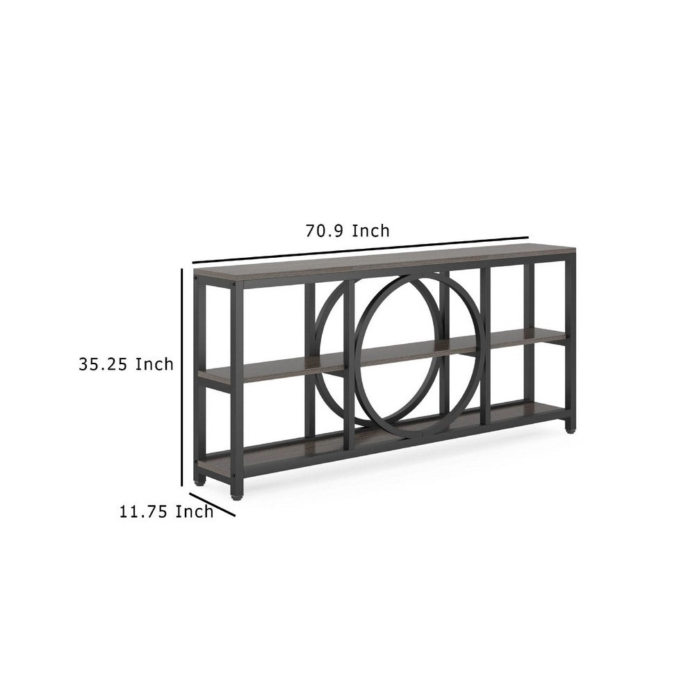 Sofa Console Table, 3 Tier, 71 Inch Industrial Black Metal Frame -BM336923