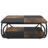 Coffee Table w Lower Shelf, Black n Rustic Brown Patchwork, 39 Inch -BM336924