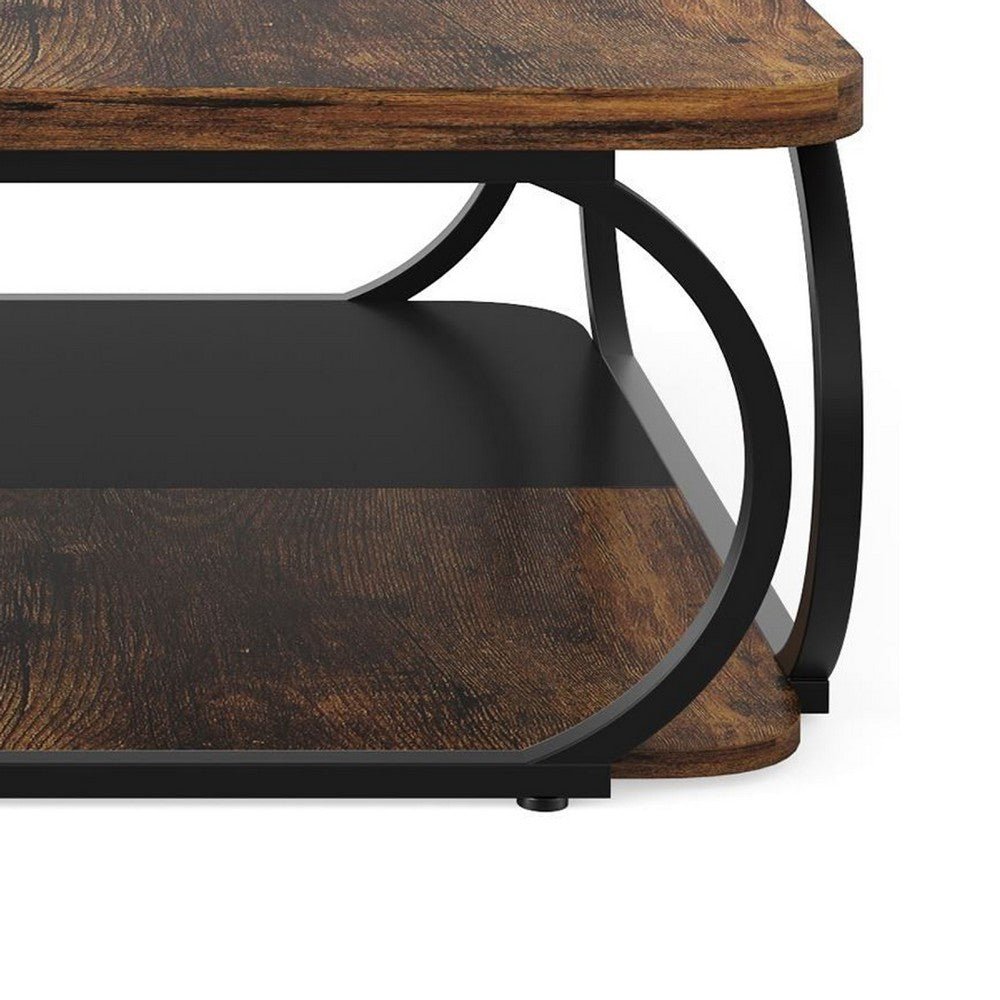 Coffee Table w Lower Shelf, Black n Rustic Brown Patchwork, 39 Inch -BM336924