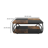Coffee Table w Lower Shelf, Black n Rustic Brown Patchwork, 39 Inch -BM336924