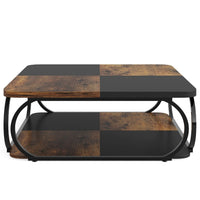 Coffee Table w Lower Shelf, Black n Rustic Brown Patchwork, 39 Inch -BM336924