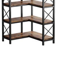 Corner Bookcase, 7 Tier w 14 Open Shelves, 79 Inch Industrial Black -BM336925