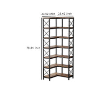 Corner Bookcase, 7 Tier w 14 Open Shelves, 79 Inch Industrial Black -BM336925