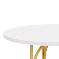 Dining Table, 47 Inch Round White Top with Geometric Gold Metal Base -BM336926