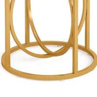 Dining Table, 47 Inch Round White Top with Geometric Gold Metal Base -BM336926