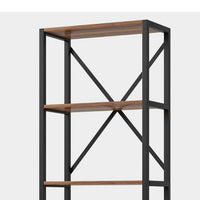 Ladder Corner Bookcase, 9 Shelf, Industrial Black Metal, Brown Wood -BM336927