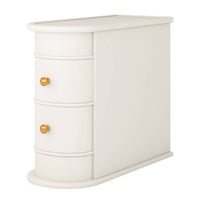 Side Table Nightstand w 2 Drawers, Narrow Curved Design, White, Gold -BM336928