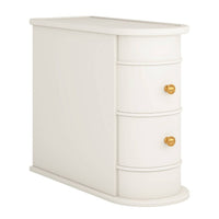 Side Table Nightstand w 2 Drawers, Narrow Curved Design, White, Gold -BM336928