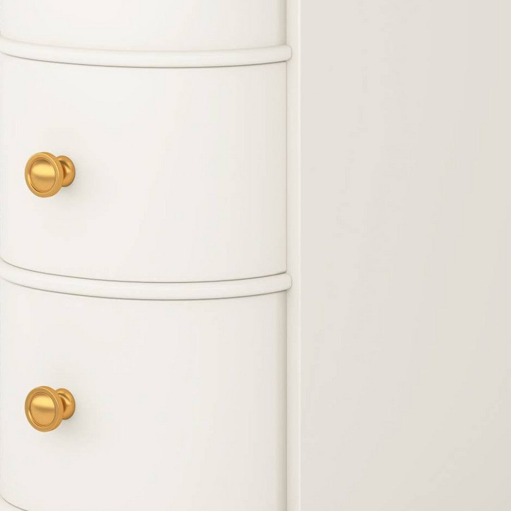 Side Table Nightstand w 2 Drawers, Narrow Curved Design, White, Gold -BM336928