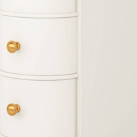 Side Table Nightstand w 2 Drawers, Narrow Curved Design, White, Gold -BM336928