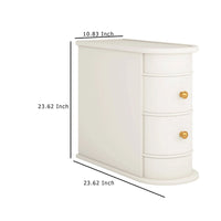 Side Table Nightstand w 2 Drawers, Narrow Curved Design, White, Gold -BM336928