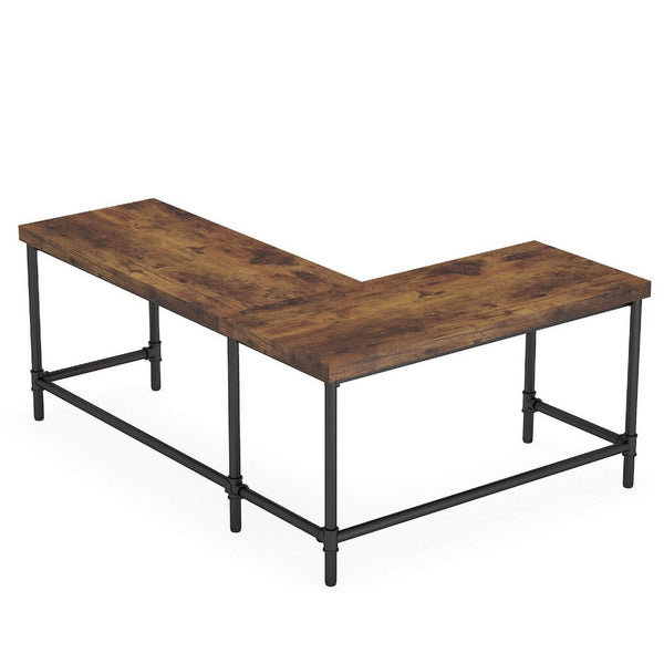 Reversible Corner L Computer Desk, Wood Grain Top, 67 Inch Metal Frame -BM336930