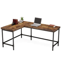 Reversible Corner L Computer Desk, Wood Grain Top, 67 Inch Metal Frame -BM336930